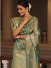 Banarasee Tissue Silk Salwar Kameez Fabric With Dupatta-Blue