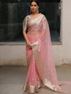 Banarasee Organza Mix Saree With Silver Zari Buta & Border-Pink
