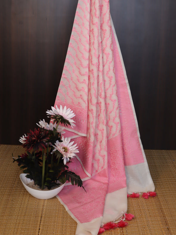 Banarasee Cotton Resham Work Dupatta-White