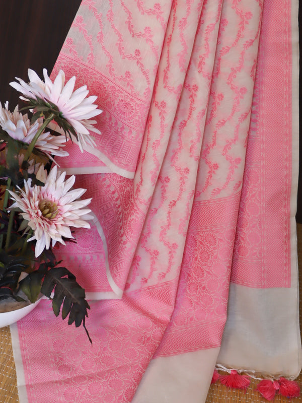 Banarasee Cotton Resham Work Dupatta-White