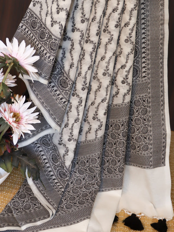 Banarasee Cotton Resham Work Dupatta-White