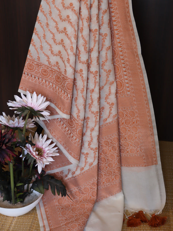 Banarasee Cotton Resham Work Dupatta-White