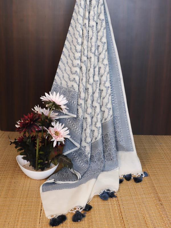 Banarasee Cotton Resham Work Dupatta-White