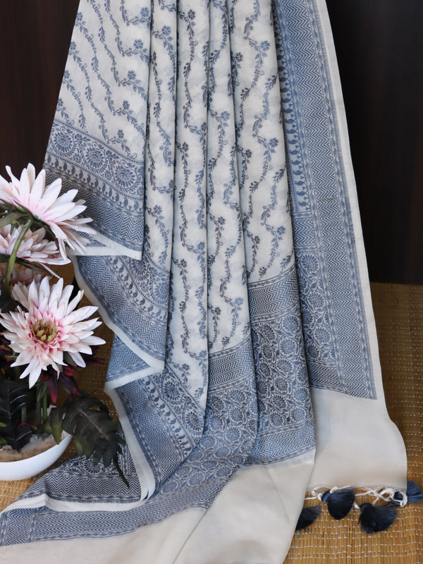 Banarasee Cotton Resham Work Dupatta-White