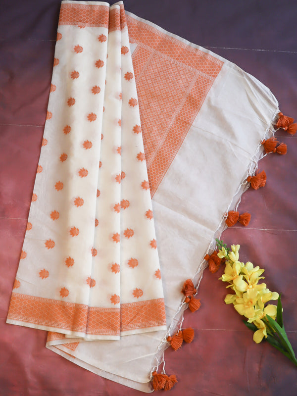 Banarasee Cotton Resham Work Dupatta-White