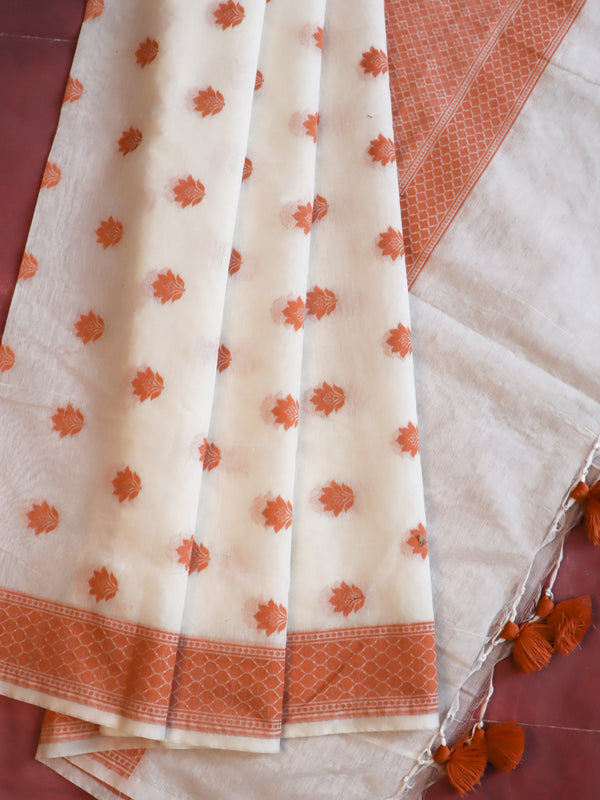Banarasee Cotton Resham Work Dupatta-White