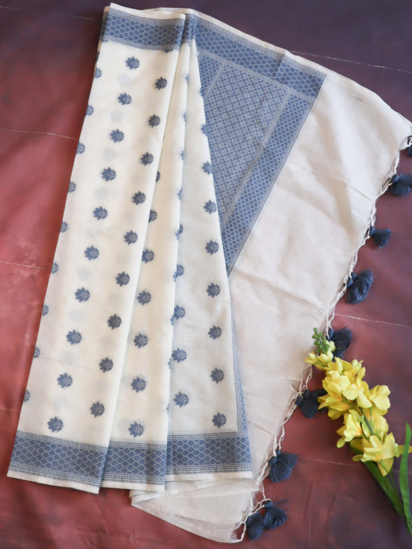 Banarasee Cotton Resham Work Dupatta-White