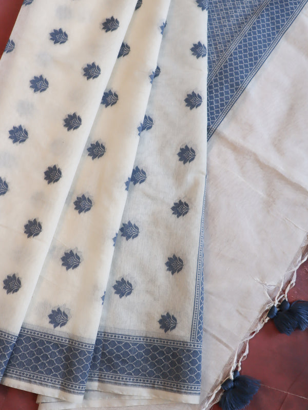 Banarasee Cotton Resham Work Dupatta-White