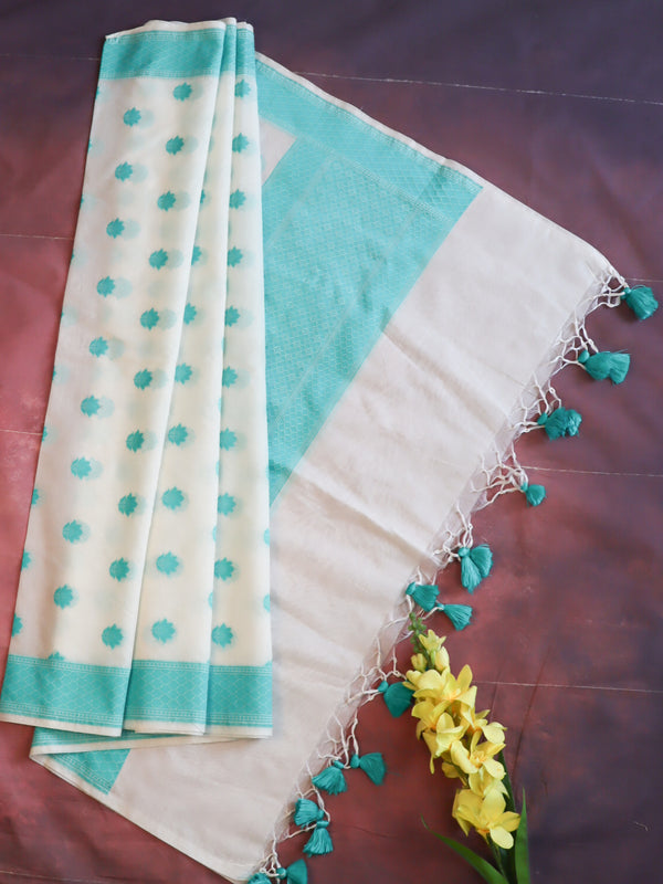 Banarasee Cotton Resham Work Dupatta-White