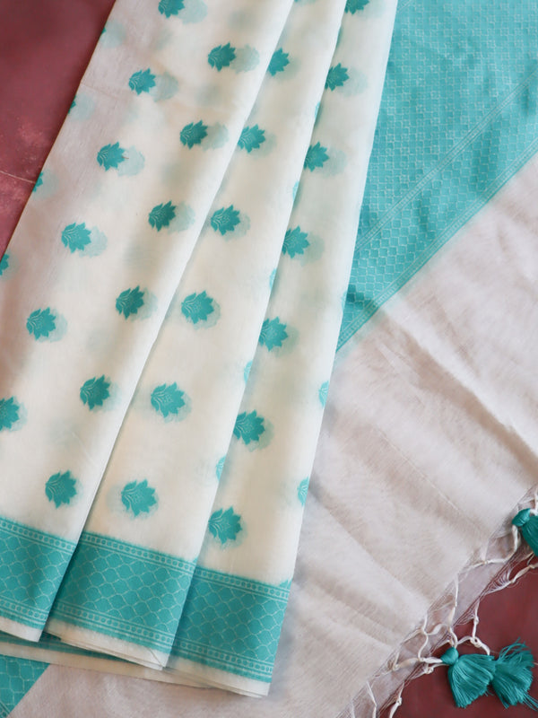 Banarasee Cotton Resham Work Dupatta-White