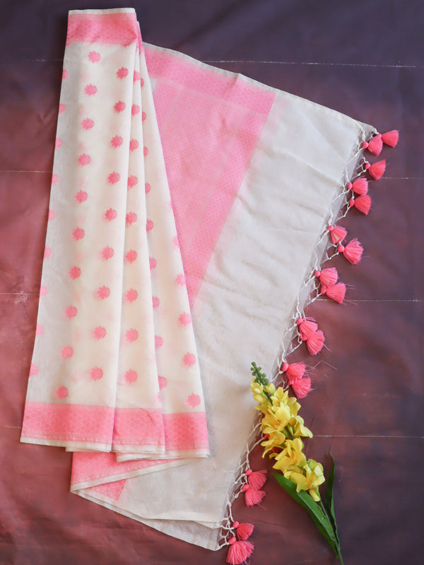 Banarasee Cotton Resham Work Dupatta-White