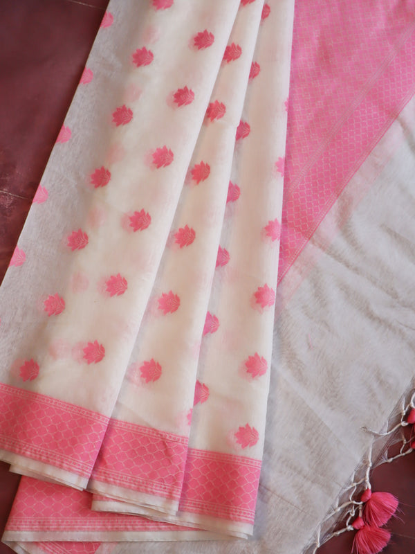 Banarasee Cotton Resham Work Dupatta-White