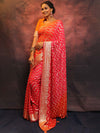 Banarasee Handwoven Semi Silk Saree With Zari Design-Orange & Pink