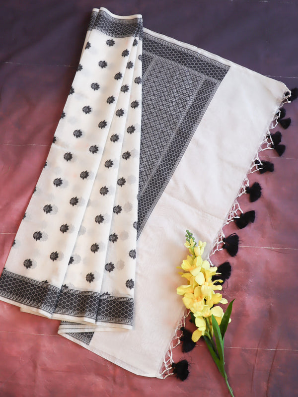 Banarasee Cotton Resham Work Dupatta-White