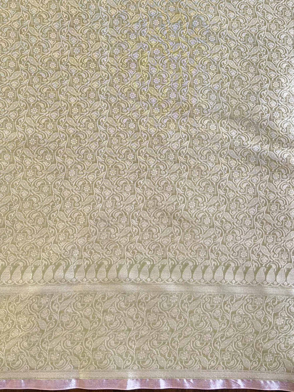 Banarasee Organza Mix Saree With Silver Zari Buta & Border-Pink