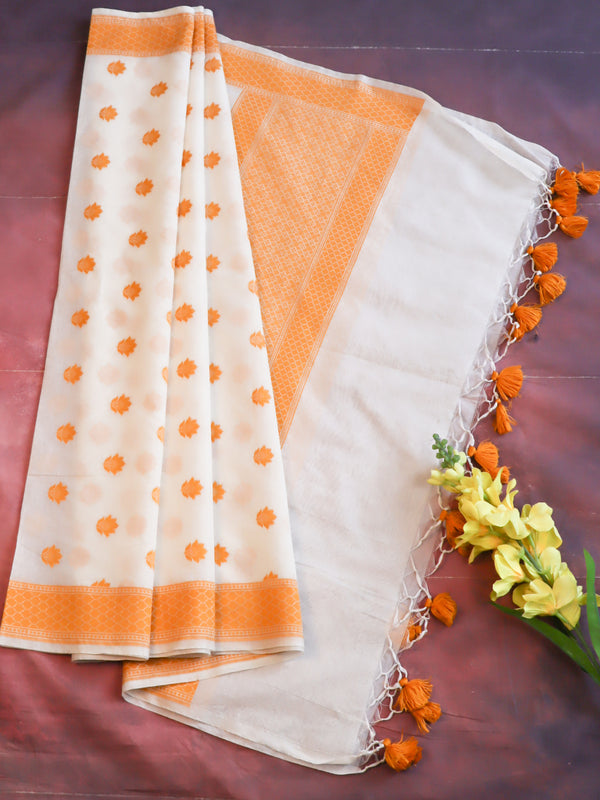 Banarasee Cotton Resham Work Dupatta-White