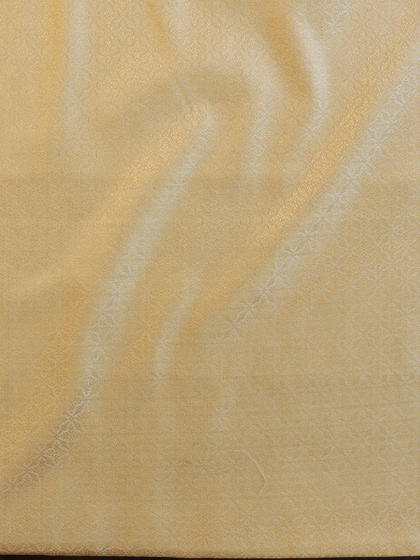 Banarasee Brocade Salwar Kameez Fabric With Embroidered Dupatta-Yellow & Peach