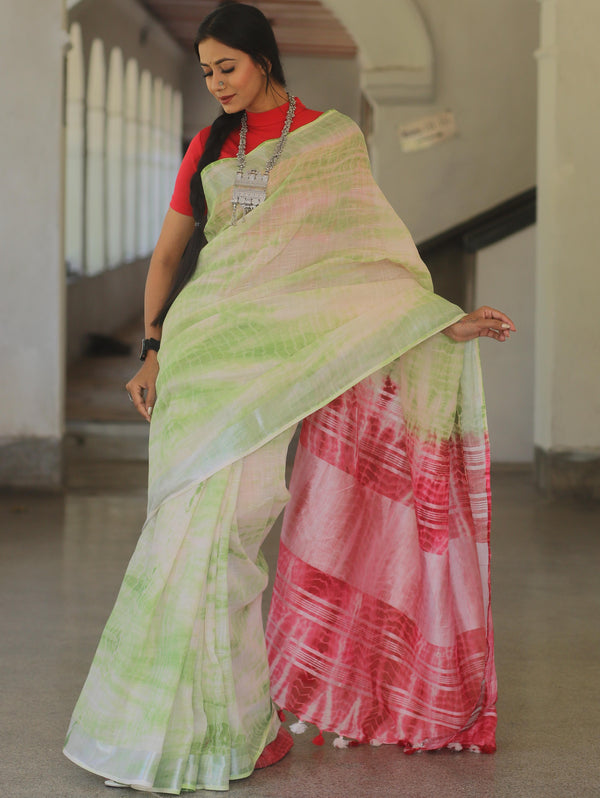 Bhagalpur Handloom Shibori Dyed Linen Saree-White