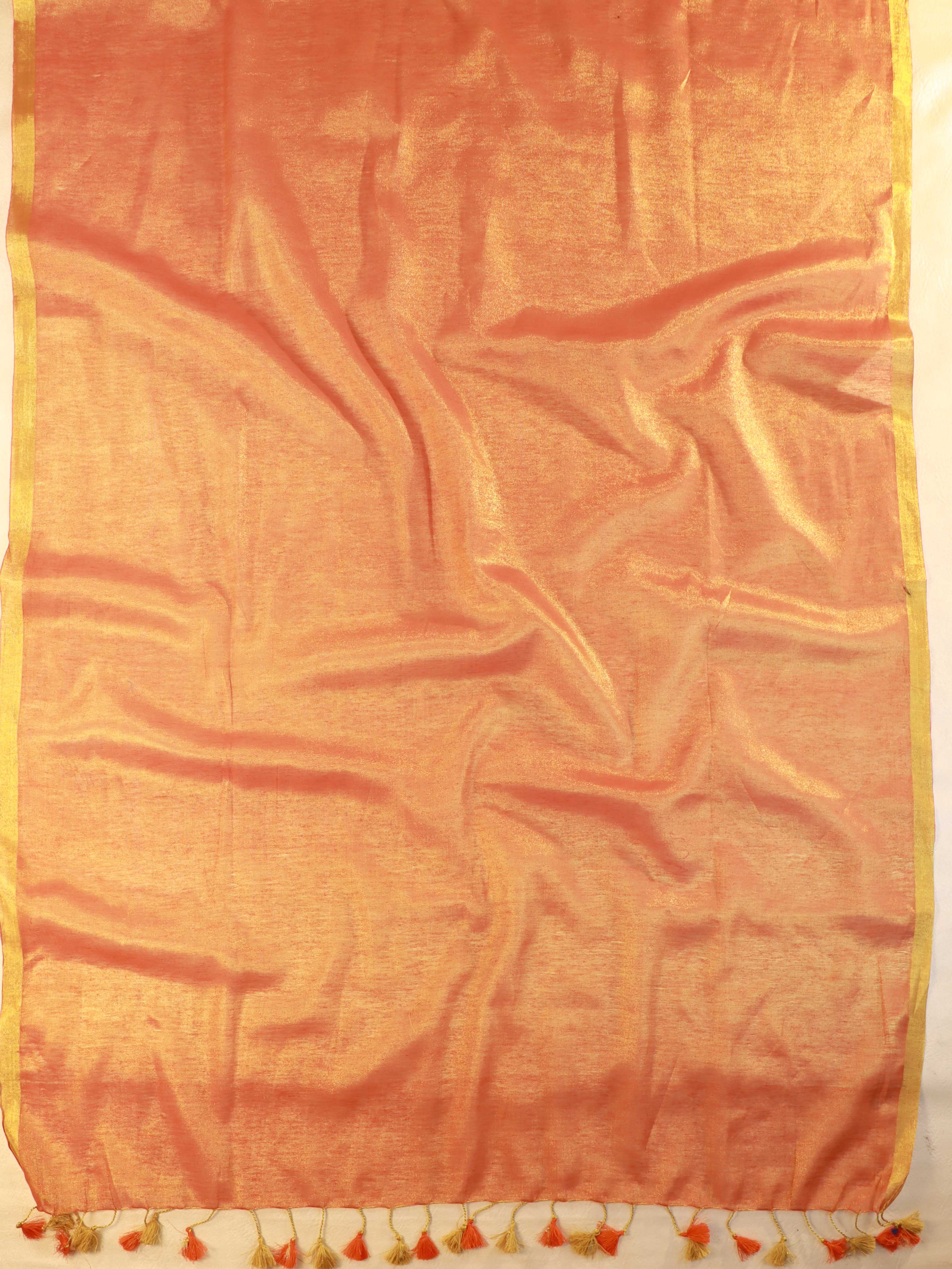 Banarasee Pure Linen By Tissue Metallic Shine Saree With Brocade Blouse-Peach