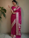 Banarasee Handwoven Faux Georgette Saree With Gold Zari Design-Pink