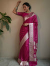 Banarasee Handwoven Faux Georgette Saree With Gold Zari Design-Pink