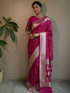 Banarasee Handwoven Faux Georgette Saree With Gold Zari Design-Pink