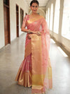 Banarasee Handwoven Broad Border Tissue Saree With Embroidered Design-Pink