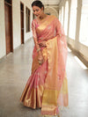 Banarasee Handwoven Broad Border Tissue Saree With Embroidered Design-Pink