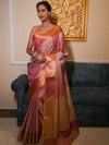Banarasee Handwoven Tissue Saree With Zari Jaal Design & Contrast Broder-Pink & Yellow