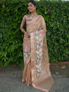 Banarasee Handwoven Tissue Saree With Embroidered Design & Zari Border-Rose Gold