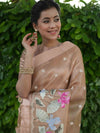 Banarasee Handwoven Tissue Saree With Embroidered Design & Zari Border-Rose Gold