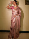 Banarasee Handwoven Tissue Saree Zari Design & Border-Onion Pink