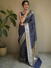Banarasee Handwoven Faux Georgette Saree With Hand-Painted & Silver Zari Design-Blue