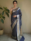 Banarasee Handwoven Faux Georgette Saree With Hand-Painted & Silver Zari Design-Blue