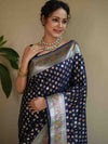 Banarasee Handwoven Faux Georgette Saree With Hand-Painted & Silver Zari Design-Blue