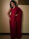 Banarasee Dual Shaded Chiffon Saree With Mirror Work-Red