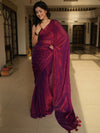 Banarasee Dual Shaded Chiffon Saree With Mirror Work-Maroon