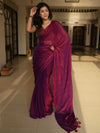 Banarasee Dual Shaded Chiffon Saree With Mirror Work-Maroon