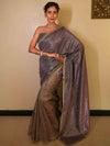 Banarasee Handwoven Tissue Saree With Lace Border-Purple