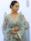 Banarasee Tissue Hand-Painted Salwar Kameez Fabric With Dupatta Set-Grey