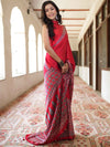 Banarasee Handwoven Satin Block Printed Saree-Red
