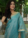 Banarasee Handloom Linen By Tissue Metallic Shine Saree-Green