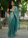 Banarasee Handloom Linen By Tissue Metallic Shine Saree-Green