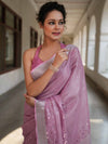 Banarasee Handloom Linen Saree With Mirror Work-Onion Pink