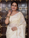 Banarasee Handwoven Semi Silk Saree With Zari Buti Design-Light Yellow