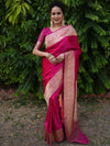 Banarasee Handwoven Semi Katan Plain Saree With Zari Border Design- Fuchsia Pink