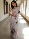 Banarasee Organza Silk Floral Printed Saree With Scallop Border-Grey