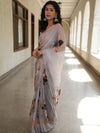 Banarasee Organza Silk Floral Printed Saree With Scallop Border-Grey