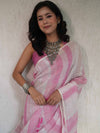 Bhagalpur Handloom Pure Linen Cotton Saree-White & Pink