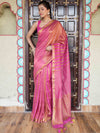 Bhagalpur Handloom Pure Linen Cotton Saree With Zari Design-Pink